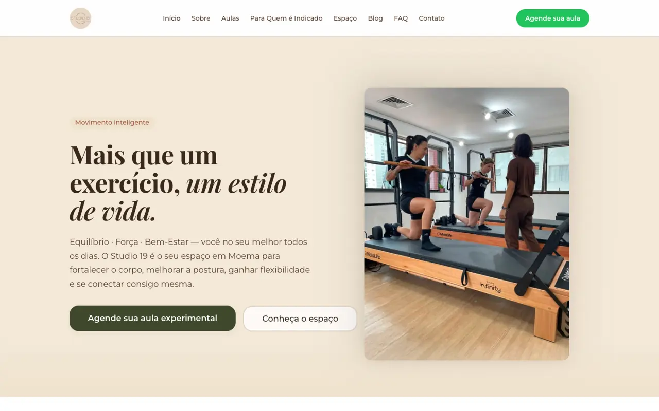 Site entregue para Studio 19, versão desktop