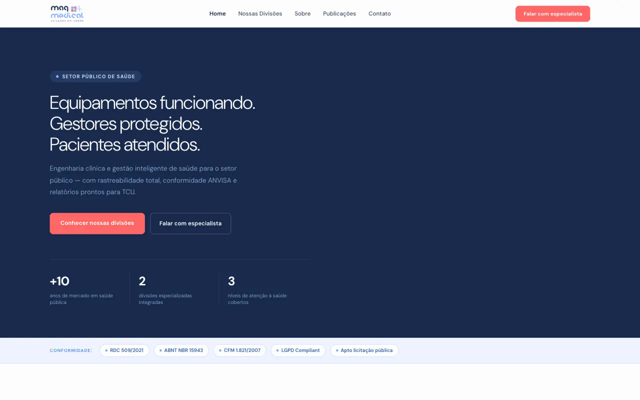 Site entregue para MaqMedical, versão desktop