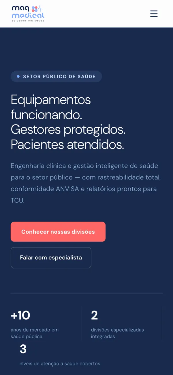 Site entregue para MaqMedical, versão mobile