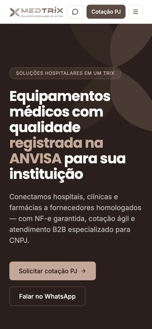 Site entregue para Medtrix Hospitalar, versão mobile