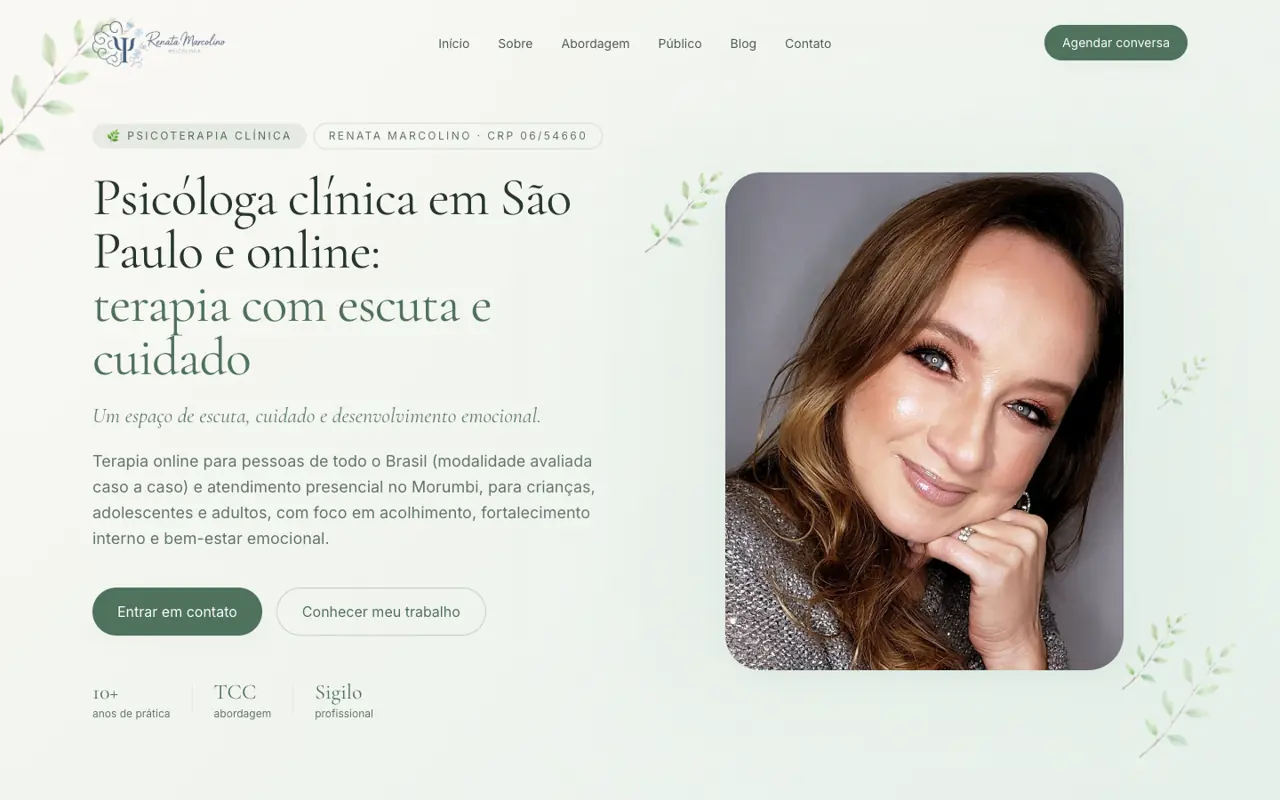 Site entregue para Renata Marcolino, versão desktop
