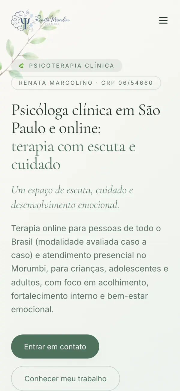 Site entregue para Renata Marcolino, versão mobile