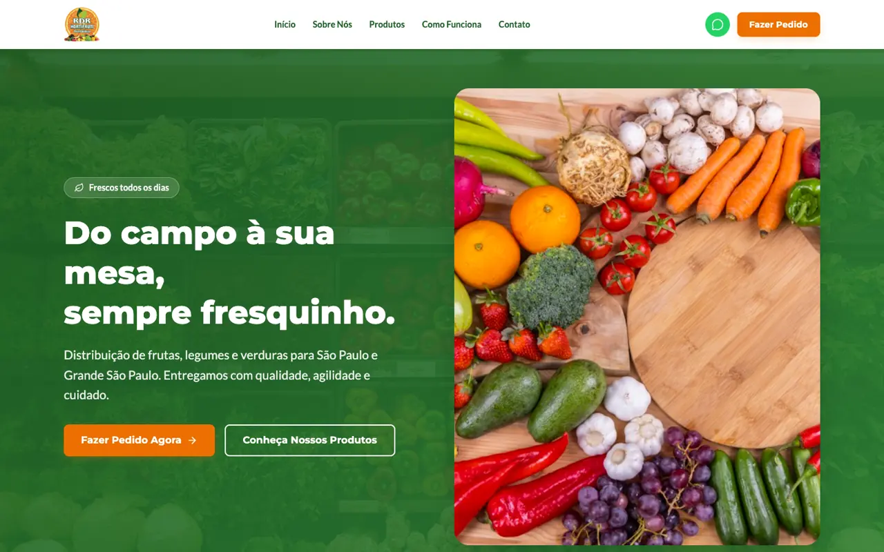 Site entregue para RDR Distribuidora, versão desktop