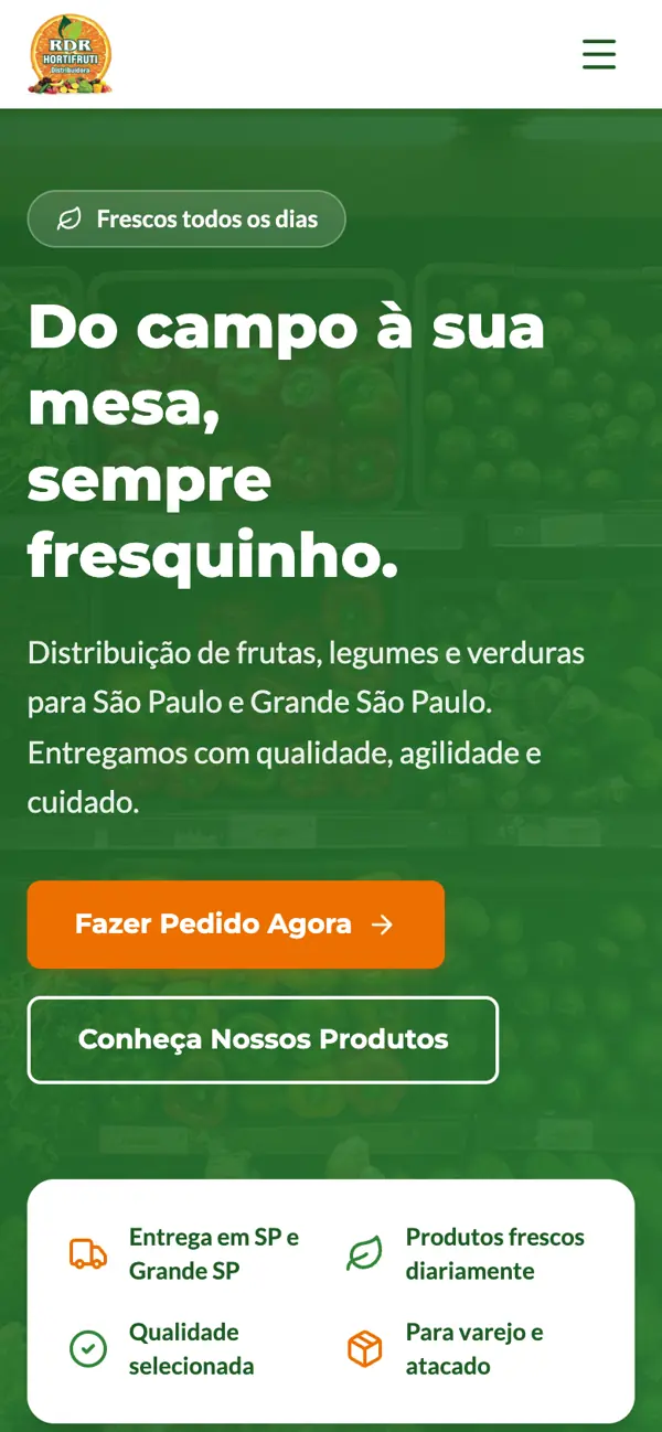 Site entregue para RDR Distribuidora, versão mobile