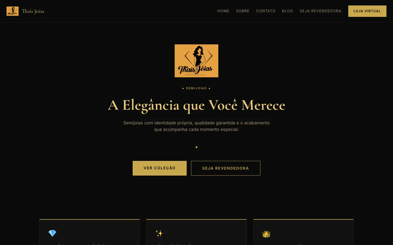 Site entregue para Thaís Joias, versão desktop