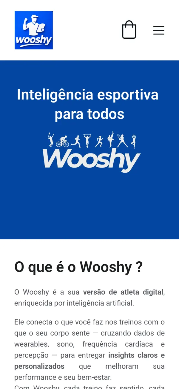Site entregue para Wooshy, versão mobile